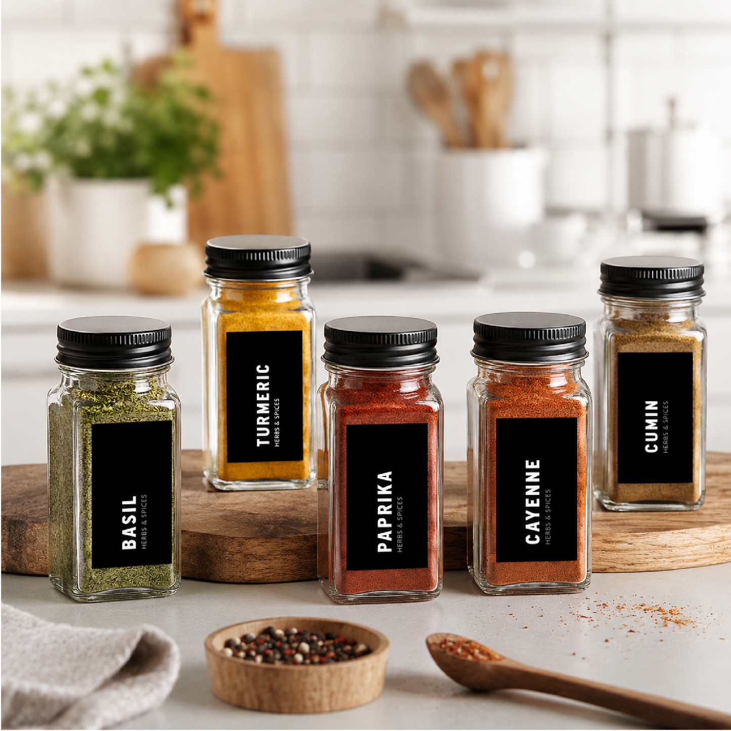 Spice jars with labels
