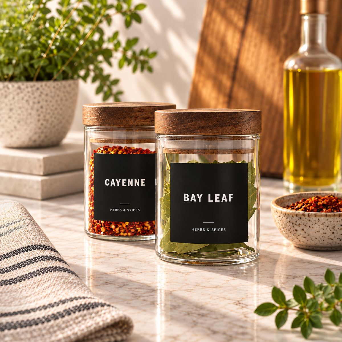 Glass Spice Jars with Acacia Lids