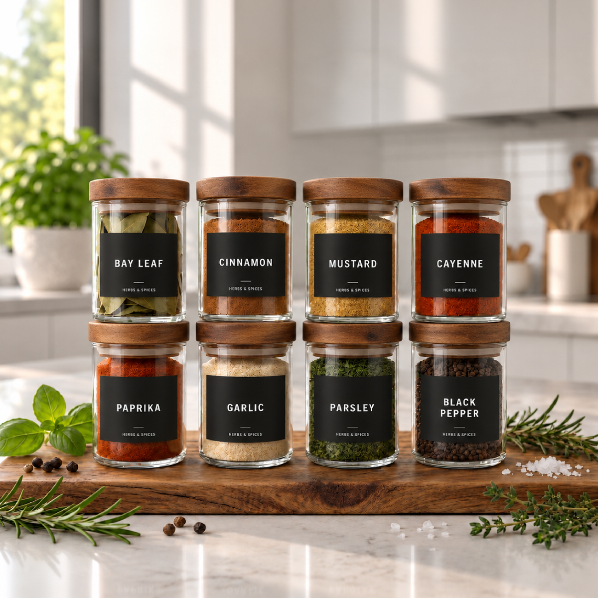 Glass Spice Jars with Acacia Lids