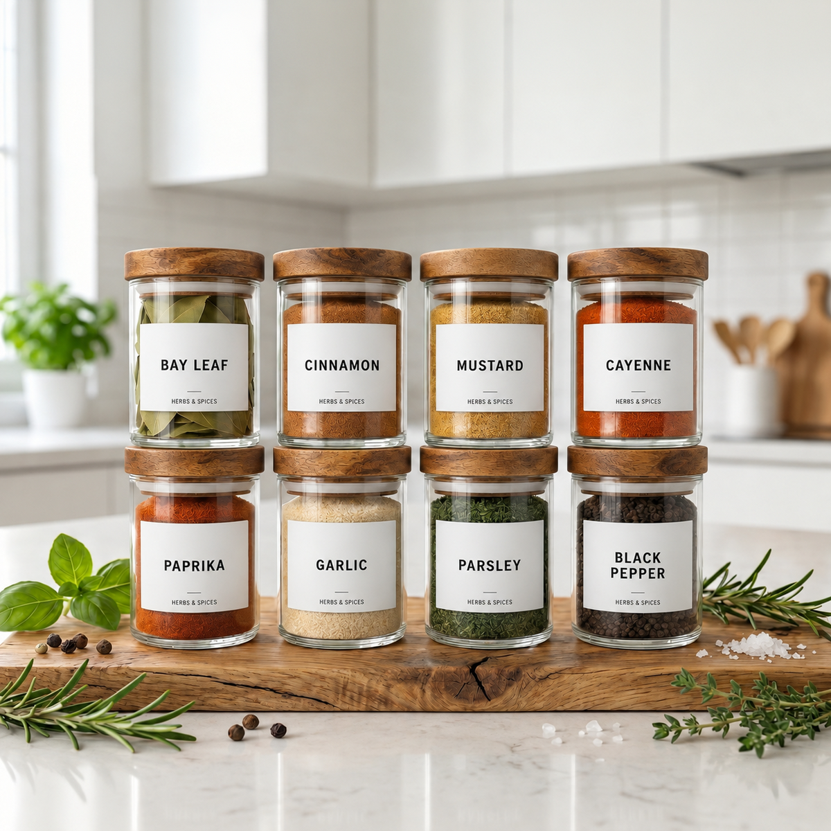 Glass Spice Jars with Acacia Lids