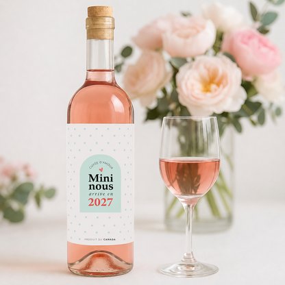 Étiquettes pour bouteille de vin – Annonce de grossesse | Ensemble de 2