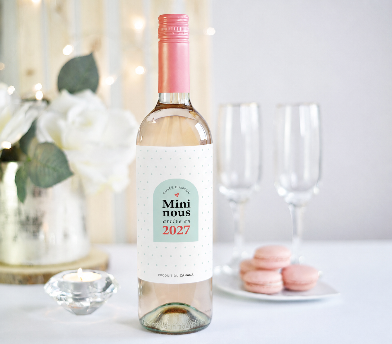 Étiquettes pour bouteille de vin – Annonce de grossesse | Ensemble de 2